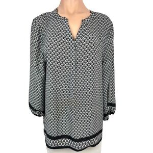 Violet + Claire Pullover Blouse Top Size L Black & White 3/4 Sleeve Polyester